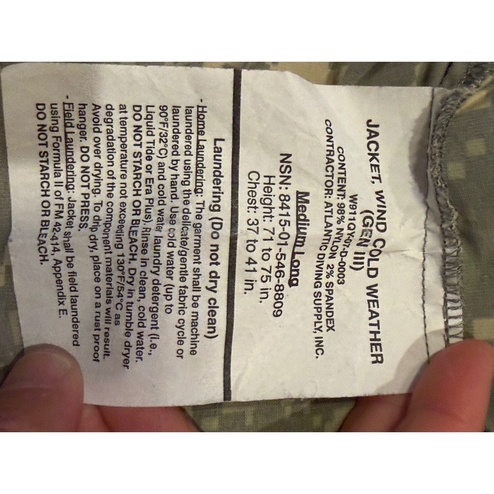 US Army Jacket Mens Medium Long Camo Gen III L4 Wind Cold Weather Digital ACU - Picture 3 of 8